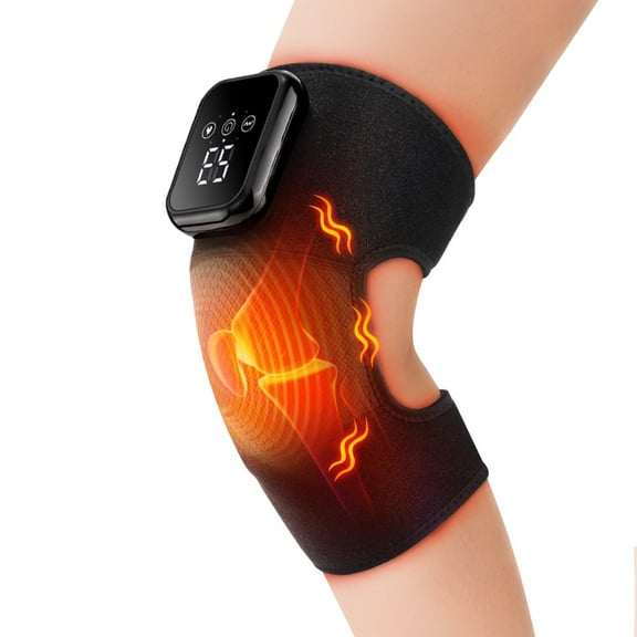 Cordless Heated Knee Massager, Knee Massager with Heat, Knee Heating Pad Brace with 3 Vibration & Heating Modes, 15min Auto Off, Adjustable Extended Strap, 2000mAh Battery Rechargeable