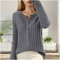 thumbnail image 2 of PMVFHDE Women's Casual Solid Color Fitted Cardigan Round Neck Long Sleeve Soft Solid Color Sweater Knit Top Grey,M, 2 of 5