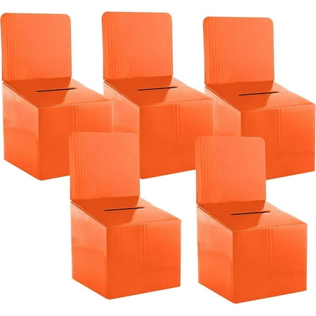 Raffle Ticket Box Donation Collection Ballot Box Reusable Sturdy thick Cardboard Box with Slot comment Suggestion Box With Removable Header 6H x 6W x 6D, Display area 6H x 6WOrange 5 pack