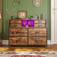 thumbnail image 5 of EnHomee Dresser for Bedroom with Power Strip & LED Lights Fabric Dresser with Open Shelves Chest of Drawers for Living Room, Rustic Brown, 5 of 7