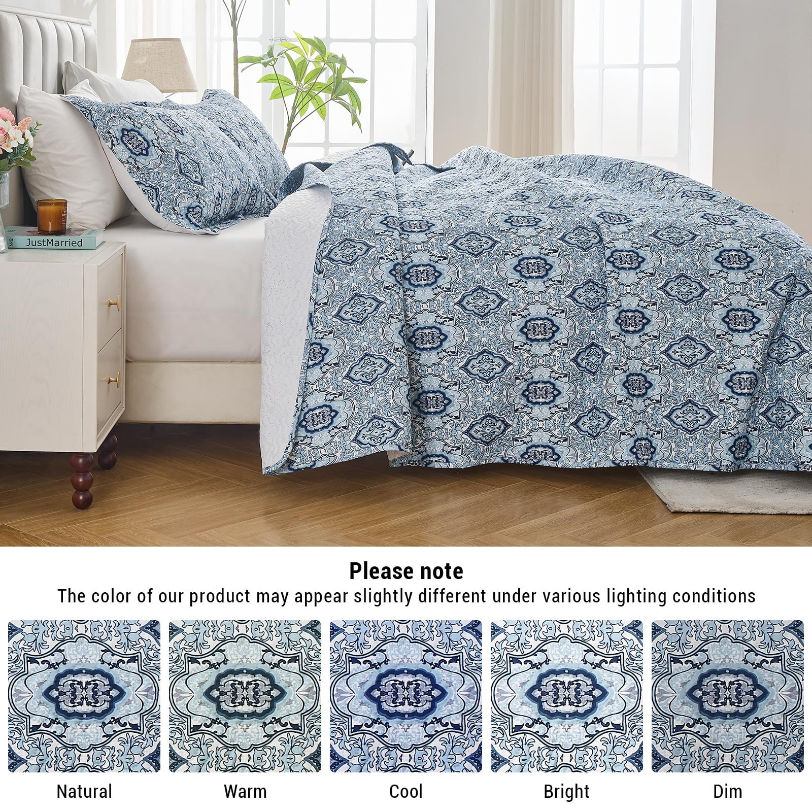 Hitime Luxury Printed Quilt Set King Size, Lightweight Comforter Set, Oversized Bedspread Coverlet Quilted Bedding Set, with 2 Matching Pillowcases, for All Season
