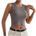 thumbnail image 6 of Wycnly Tank Tops for Women Soft Knitted Ribbed Sexy Slim Fit Going out Cropped Tops Vest Summer Solid Round Neck Sleeveless Shirts Fashion Blouses Gray l, 6 of 7