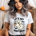 thumbnail image 2 of Let’s Get Sheet Faced Ghost Graphic Tee | Funny Cute T-Shirt for Women, Navy, Size 3XL, 2 of 6