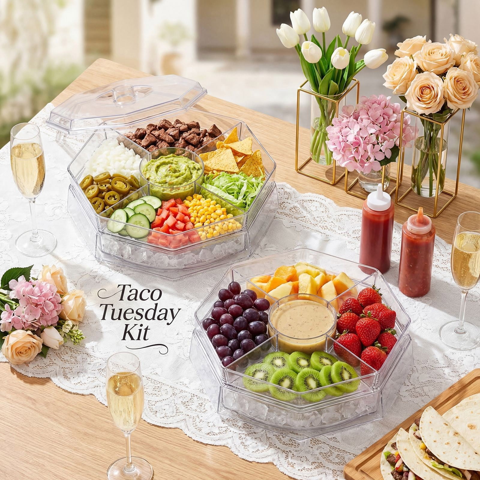 1 Set Clearance Under $25 Set Chilled Food Tray Set Food Tray Plastic For Fridge Store Meat Insulated Clear