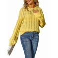 thumbnail image 3 of Womens Sweaters Knit Crew Neck Casual Long Sleeve Fall Tunic Sweater Tops Yellow M, 3 of 9