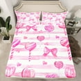 thumbnail image 2 of Manfei Watercolor Bowknot Twin Sheet Sets, Cartoon Lollipop Twin Fitted Sheet, Pink Geometric Abstract Flat Sheet, Microfiber Bedroom Decor, 3 Pieces, 2 of 7