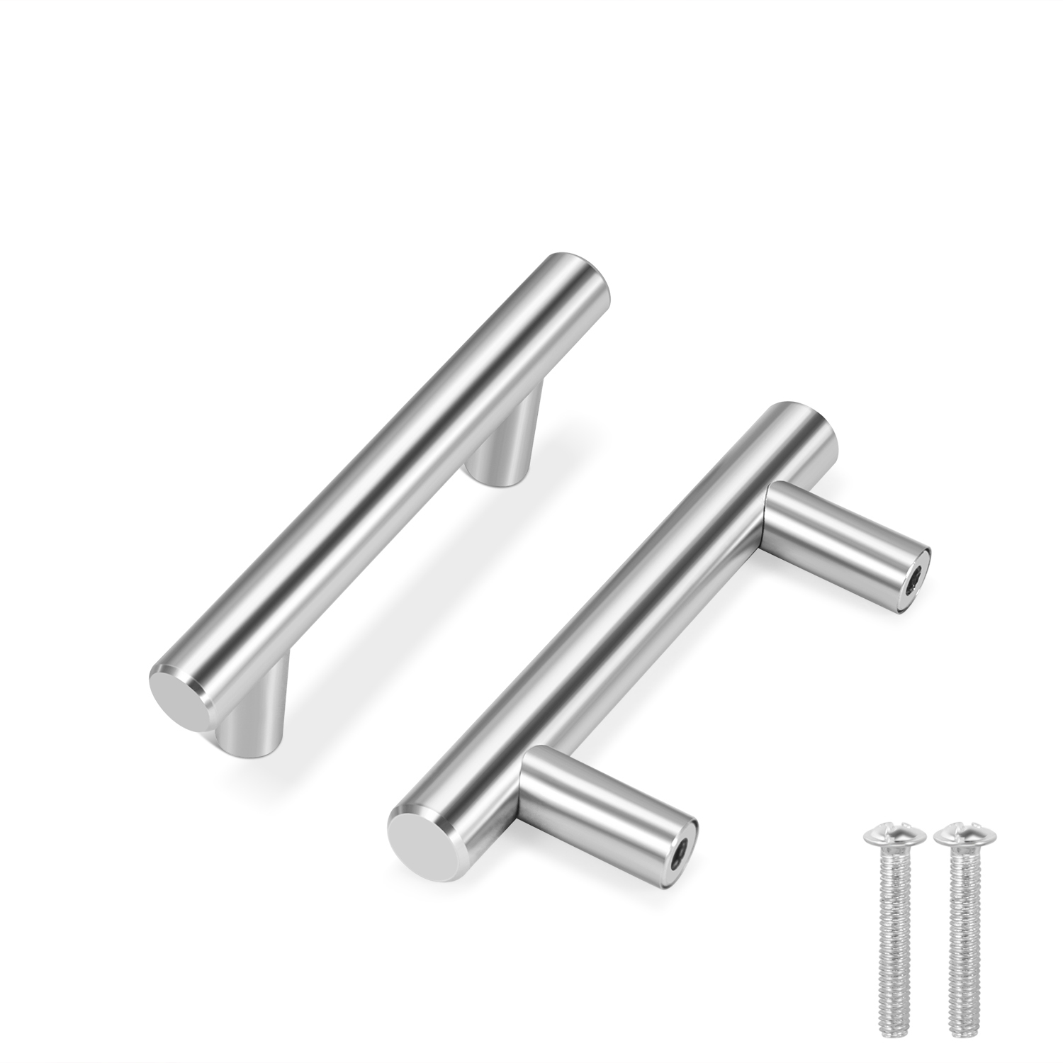 1 Pack Kitchen Cabinet Handles Silver Drawer Pulls 4 inch, 2.5 inch Hole Center, Solid Stainless Steel T Bar with Satin Brushed Nickel, Hardware for Kitchen Cupboard Door Bathroom Furniture - image 1 of 7