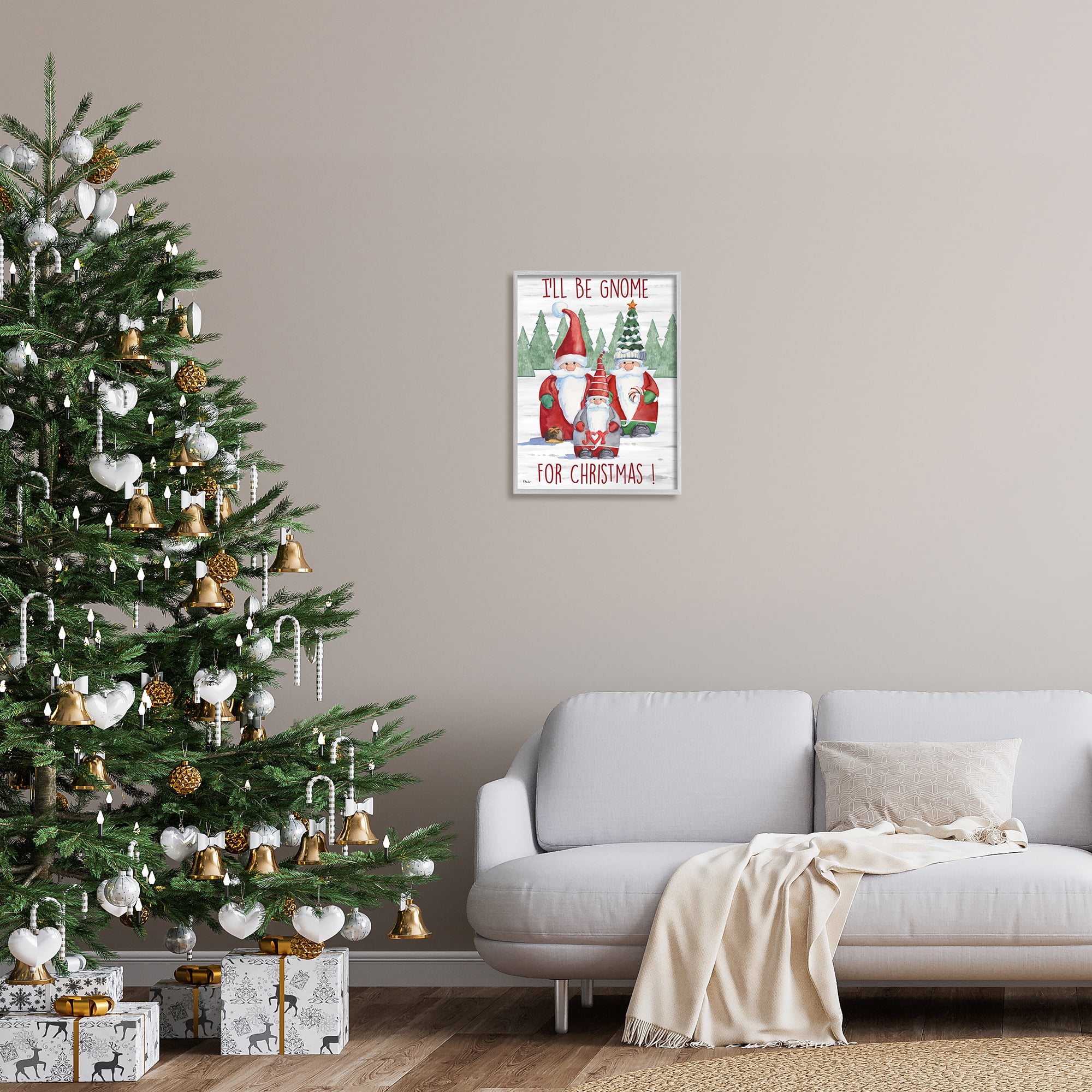 Stupell Industries Gnome For Christmas Phrase Holiday Painting Gray Framed Art Print Wall Art, 16 x 20