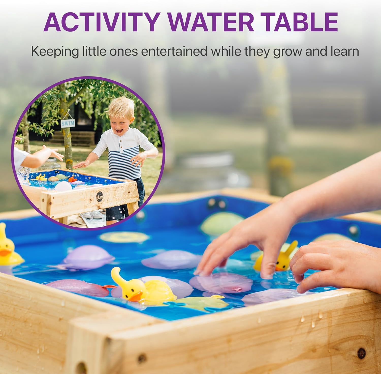 Plum® Wooden Sand and Water Table with Cover - Toddler Sensory Toys, Summer Outdoor Games for Kids, Backyard Build & Splash Activity, Sturdy Sandbox Playset, Weatherproof, Easy to Clean, Age 2+ Years