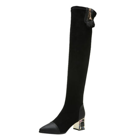 

GNEIKDEING Heels High Boots Zipper Thigh Chunky Women s Breathable Shoes Retro Women s Boots Gift on Clearance