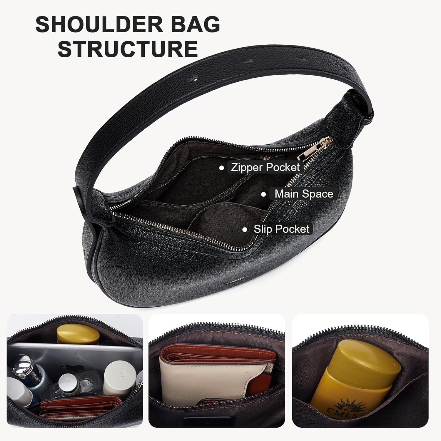 Crescent Shoulder Bag for Women Trendy Crossbody Hobo Purse Vegan Leather Clutch Handbag Adjustable Strap