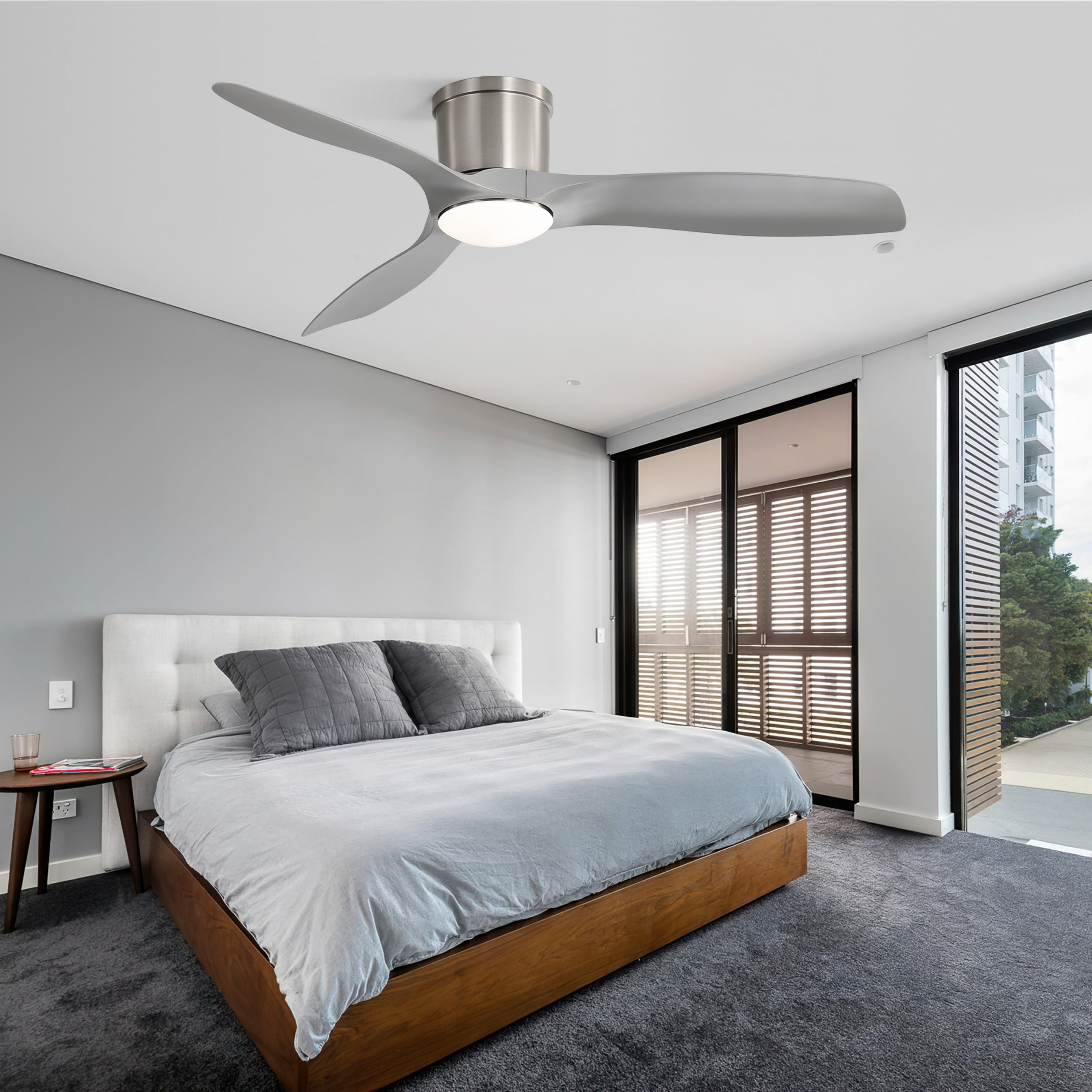Sofucor 52 Inch Low Profile Ceiling Fans with Lights, Modern Flush Mount Ceiling Fan with 3 ABS Blades, 6500CFM, Dimmable 6-Speed 3-Timer Reversible DC Motor, ABS Gray