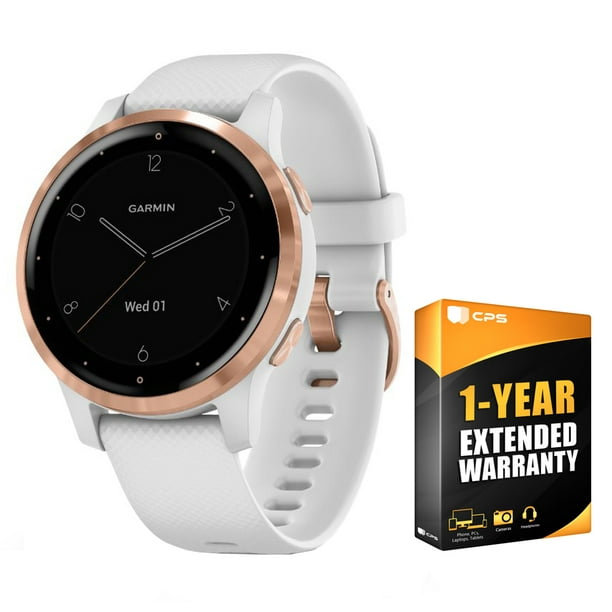 Garmin 010-02172-21 Vivoactive 4S Smartwatch White/Rose Gold Bundle with 1 Year Extended Warranty