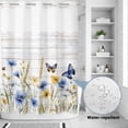 thumbnail image 3 of No Hook Shower Curtain with Built-in Rings - Retro Farmhouse Washable Waterproof Fabric Bathroom Curtains for Hotel,Rentals, 72X 96 Inch Extra Long , Butterflies Floral Wheat Wooden Blue Yellow, 3 of 8