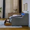 thumbnail image 7 of Upholstered Sofa Bed with Three LED Lights, Storage Adjustable Headboard, Twin Size Daybed with 2 Pull Up Drawers and Wireless Charging, Linen Padded Sofa Bed Frame for Living Room, 7 of 7
