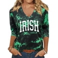 thumbnail image 2 of Holiday Tops for Women St Patrick'S Day Loose Fit Crew Neck Printed 3/4 Sleeve Womens Clothing,Green,3XL, 2 of 3
