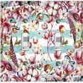 thumbnail image 1 of Metal Light Switch Plate Cover Lotus Pods Cotton Flower Teal Stripes FLW020, 1 of 13