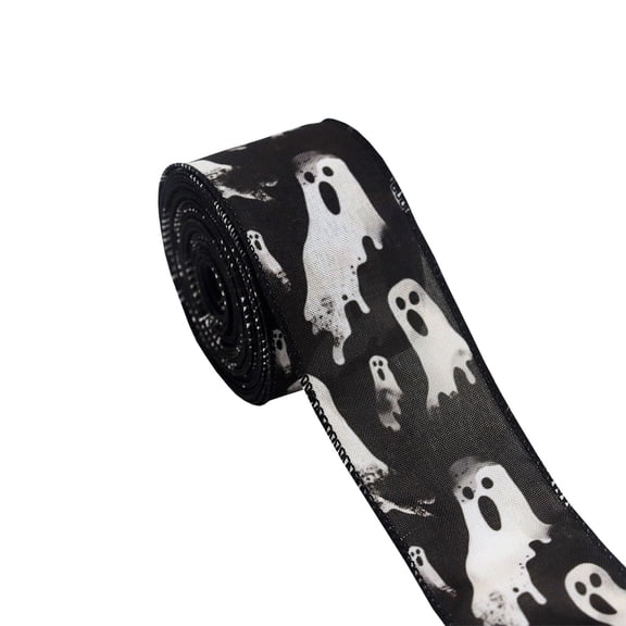 Gqtwoy Wired Edge Halloween Ribbon with Ghost Skull Bleeding Eye Print, 5 Yards Spooky Polyester Decor Trim, DIY Craft Supply for Wreath Bow Gift Wrapping Party Gothic Home Ornament