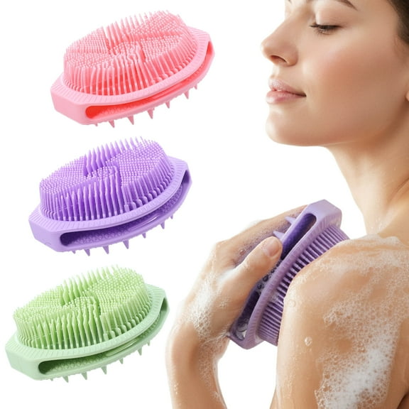 Abaima 3 Pcs Silicone Exfoliating Body Scrubber for Women Men, Silicone Body Shampoo Brush, Soft Silicone Loofah for Sensitive Skin in 3 Color, Shower Silicone Hair Scalp Massager, Lather Well