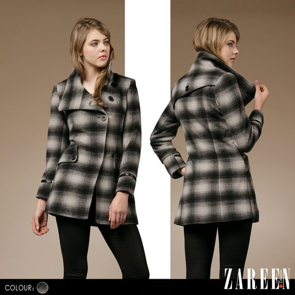 Zareen Wool Blend Coat with Three Buttons-Plaid-S
