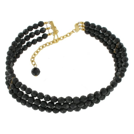 - Black Three Row Faceted Beaded Choker Necklace 14