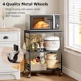 thumbnail image 2 of 3-Tier Rolling Kitchen Microwave Cart, Kitchen Utility Cart on Lockable Wheels, Coffee Bar Table Station with 6 S-Shaped Hooks, Small Appliance Storage Shelf, Black, 2 of 7