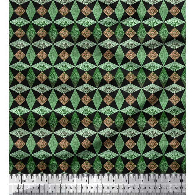 Soimoi Green Moss Georgette Fabric Diamond & Triangle Geometric Decor Fabric Printed Yard 42 Inch Wide