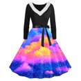 thumbnail image 1 of RKSTN Robes pour Femmes Robe à Manches Longues Imprimée Patchwork en Fourrure Col en V Dos Nu Robe Rétro Tempérament Robe Évasée pour Femmes, 1 of 4