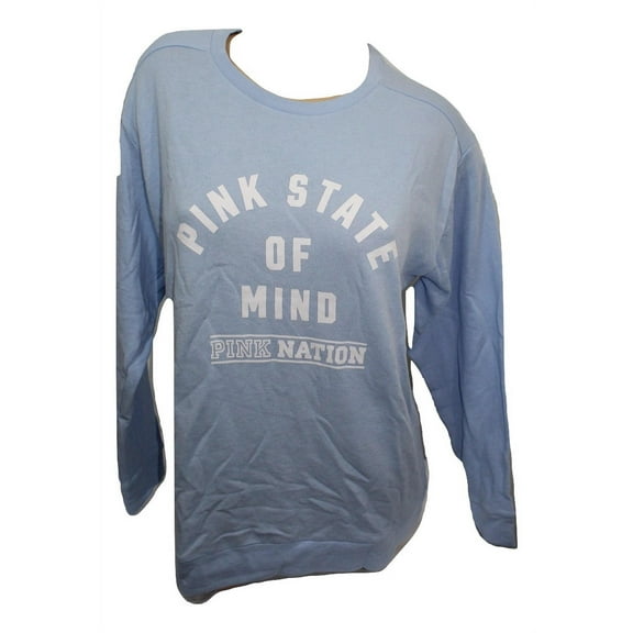 Victoria's Secret Pink Nation Campus Sweater Fleece Medium Blue Oversize NWT