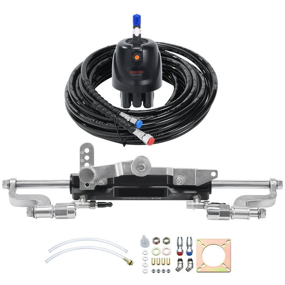 KFFKFF 300HP Hydraulic Steering Equipment for Outboard, Nautical Vessel Hydraulic Steering Mechanism, inclusive of Helm Pump, Dual-Lock Cylinder and 26 ft Hydraulic Steering Tube