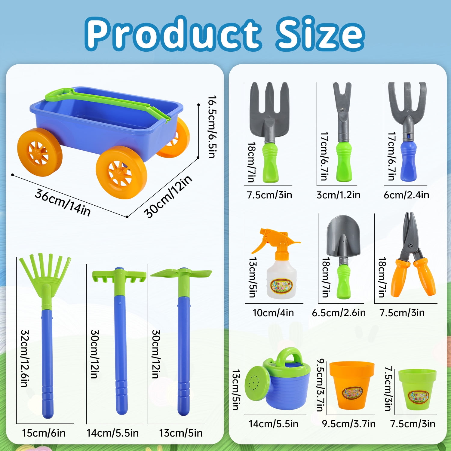 JoyStone Kids Gardening Tools Set, 15 PCS Plastic Gardening Set Include Child Safe Rake Shovel with Apron Gloves Watering Can Outdoor Toys Gift for Boys and Girls
