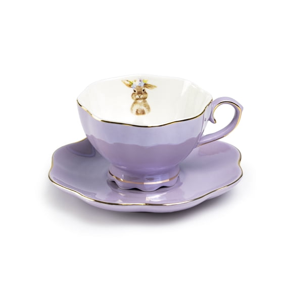 Grace Teaware Purple Bunny Luster 7.5oz Tea Cup and Saucer