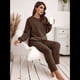 thumbnail image 5 of Pijama de 2 Piezas para Mujer, Conjunto de Ropa de Estar por Casa, Suéter de Punto, Cuello Redondo, Larga, Conjuntos Peludos Café L, 5 of 8