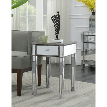 Round Accent Table With Curved Legs, Chelsea Lane Mirror End Table With Drawer Chrome