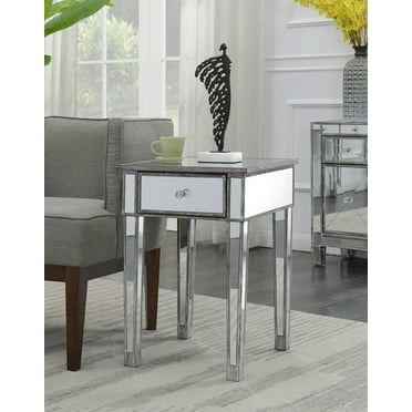 Round Accent Table With Curved Legs Chrome Com Round Accent Table With Curved Legs, Chelsea Lane Mirror End Table With Drawer Chrome