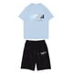 thumbnail image 1 of Sueño Traje de pantalón corto con cintura elástica y cuello redondo de manga corta estampado informal para niño Azul claro 150, 1 of 3