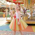 thumbnail image 5 of Little Girls Summer Sleeveless Princess Tutu Dress, Bright Striped Tulle Skirt with Front Flower Print, Kids Casual Holiday Birthday Party Play Outfit, 5 of 6