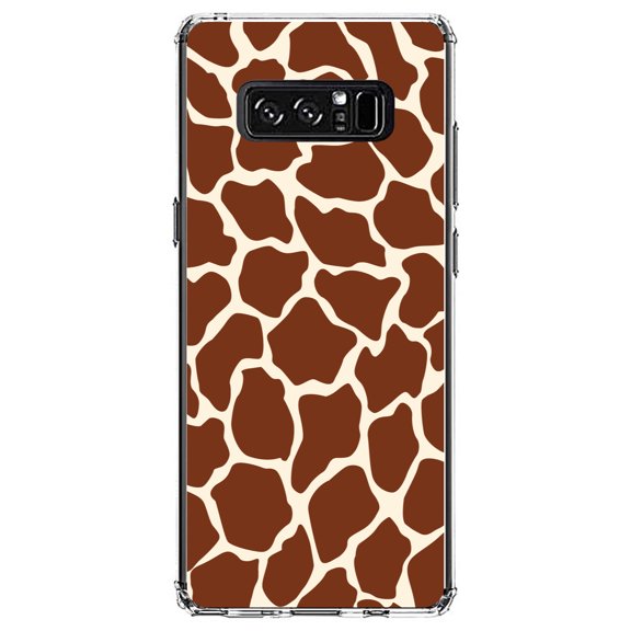DistinctInk Clear Shockproof Hybrid Case for Samsung Galaxy Note 8 - TPU Bumper, Acrylic Back, Tempered Glass Screen Protector - Brown Tan Beige Giraffe Skin Spots - Animal Print