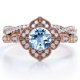 thumbnail image 1 of JeenMata Anillo Nupcial con Diseño de Milgrain Floral en Forma Redonda de 1,75 Quilates con Aguamarina Azul Cielo y Moissanita Engastado en Baño de Oro Rosa de 18 K sobre Plata, 1 of 5