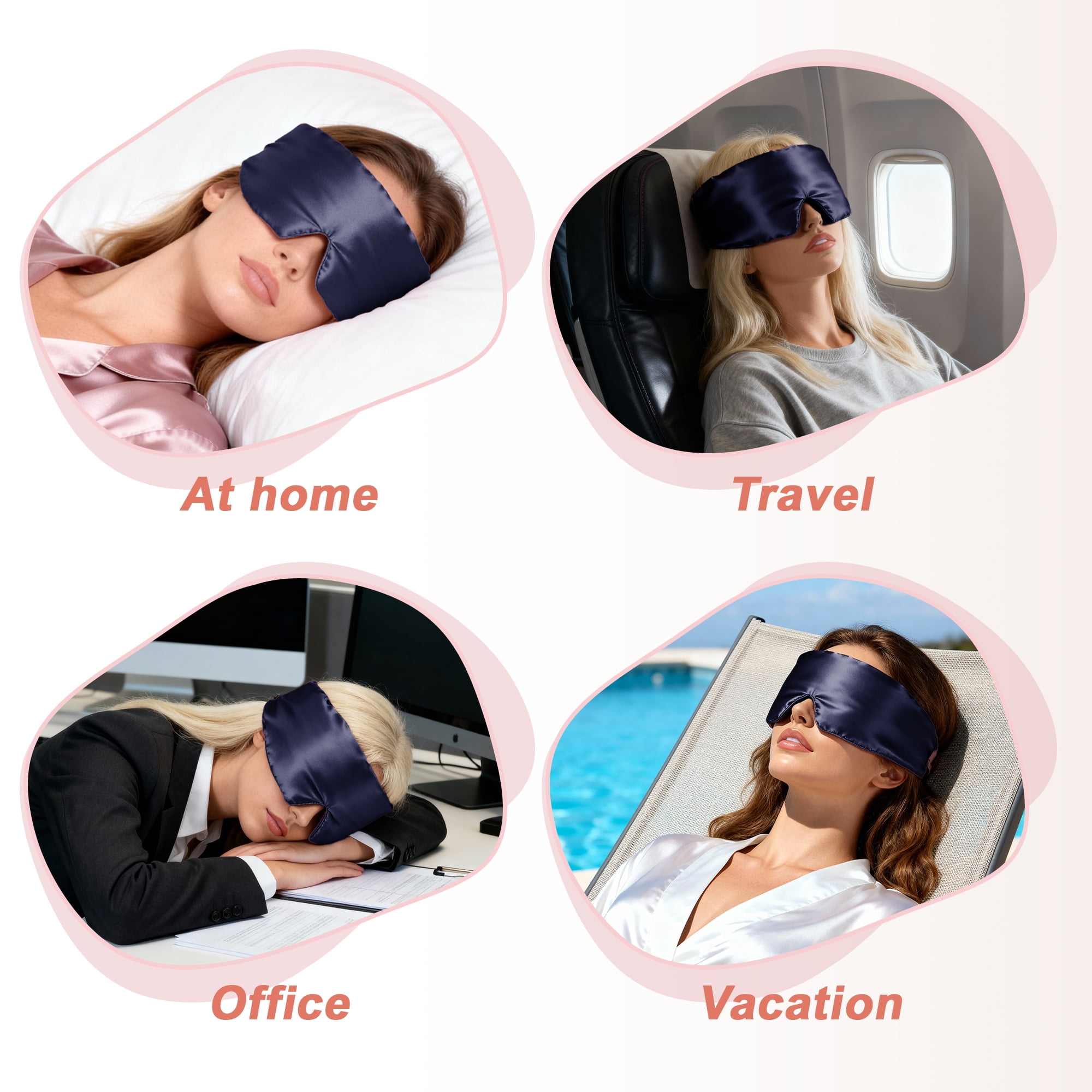 Unique Bargains 22 Momme Pure Silk Sleep Mask with Travel Pouch 3D Contour Adjustable Blindfold for Side Sleepers Eyelash Protecting for Natural Lashes & Extensions Navy Blue