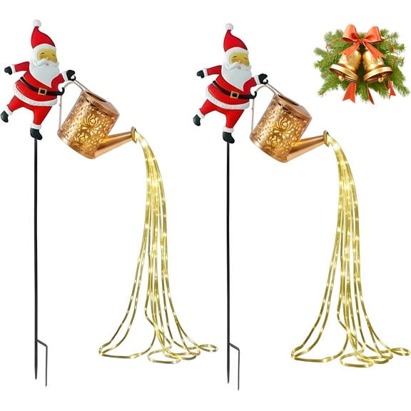 Christmas Solar Kettle Lights, 2025 New Solar Santa Watering Can Light Waterproof, Christmas Lights Outdoor, Outside Christmass Decorations for Lawn Garden Pathway Yard Patio (Warm Light, 2)