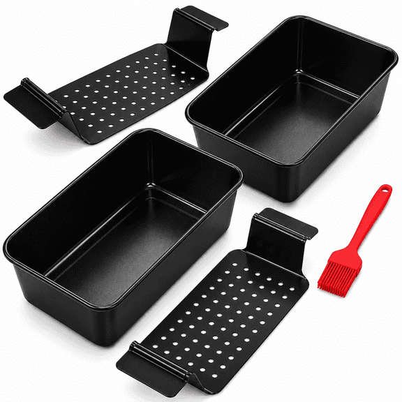 Xinabrius 4-Piece Meatloaf Pan Set, Nonstick 9"x5" Loaf Pans with Drain Tray Inserts, Carbon Steel Bread Pan for Baking