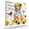 thumbnail image 2 of Spring Sunflower Dog Framed Canvas Wall Art, Home Sweet Home Flower Bird Butterfly Wood Grain Wall Art Painting for Living Room Bedroom Home Decor, 12”x12”, Office Artwork Print, 2 of 9