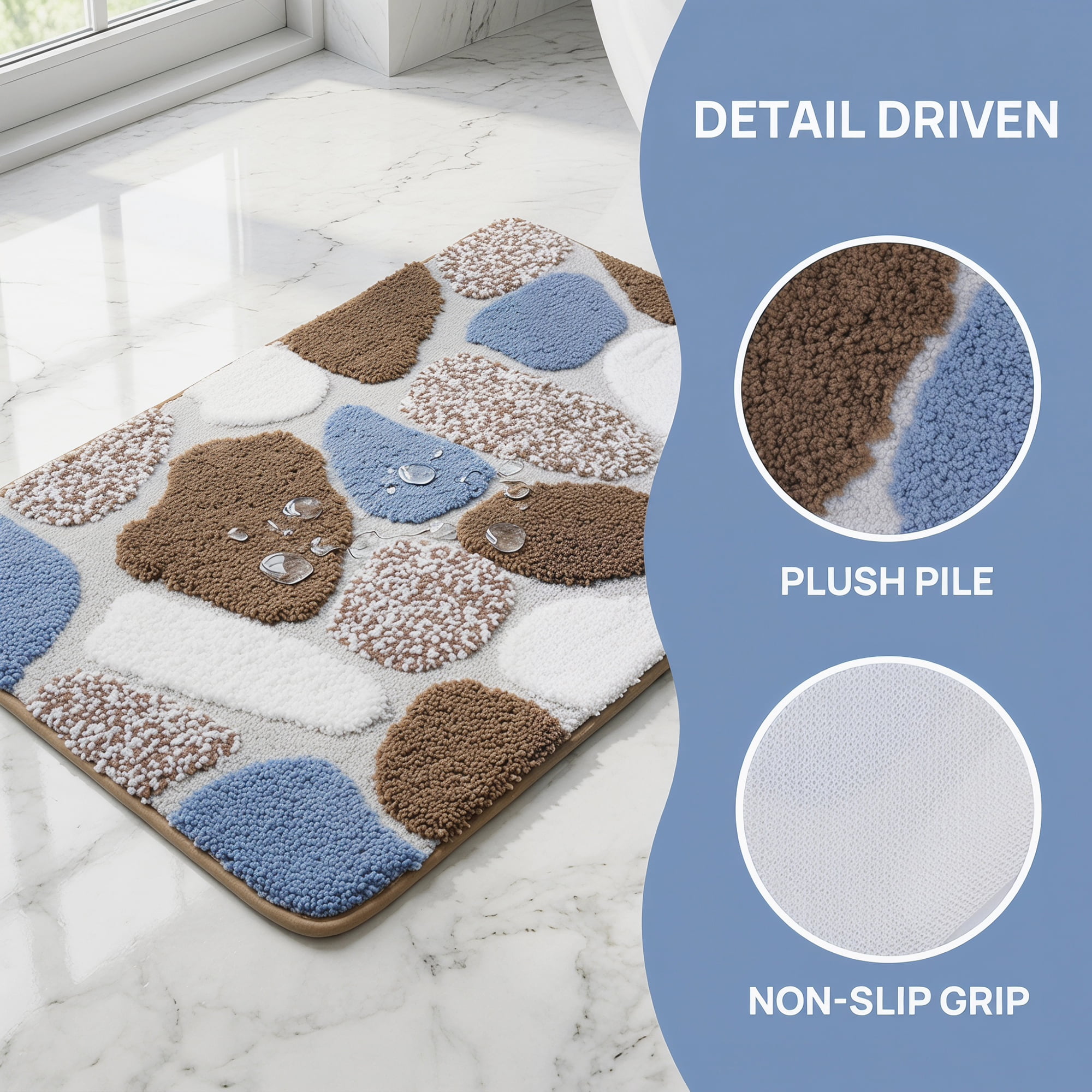 Unique Bargains Absorbent Non-Slip Plush Quick Dry Machine Washable Bath Mat Blue 24"x16"
