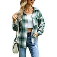 thumbnail image 3 of hirigin Women's Plaid Shirt Jacket, Casual Long Sleeve Button Down Boyfriend Shacket Coat, 3 of 9
