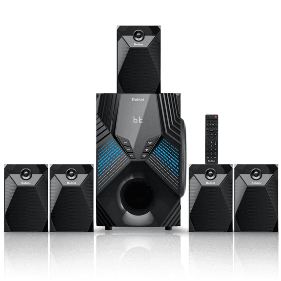 Bobtot 5.1/2.1 Channel Surround Sound Speaker System 1000W Bluetooth Home Theater with 8" Subwoofer, Bluetooth, USB, Includes Remote, LED Light Effects - Perfect for TV Movies, Karaoke