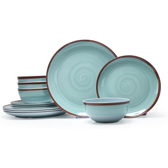 Melamine Dinnerware Set for 4 People 12-Piece Set with Dinner Plates Salad Plates and Bowls Dishwasher Safe BPA Free Green