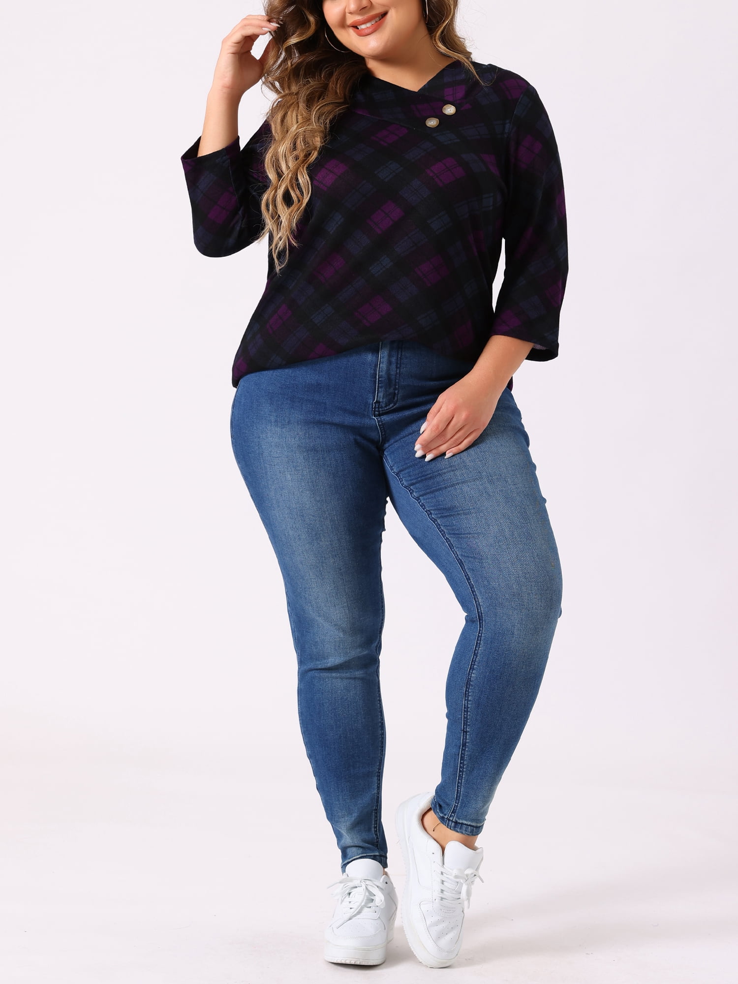 DARING DIVA Women's Plus Tunic Top V Neck Stripe Boho Knit Blouse 4X Purple Black