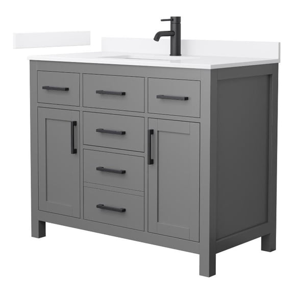 Beckett 42" Dark Gray Single Vanity & White Quartz Top (1-Hole) & Black Trim