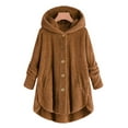 thumbnail image 3 of Lindbes Clearance Womens Plus Size Button Jacket Plush Solid Color Hooded Jacket Loose Cardigan Coat Winter Jacket Sweater, 3 of 5